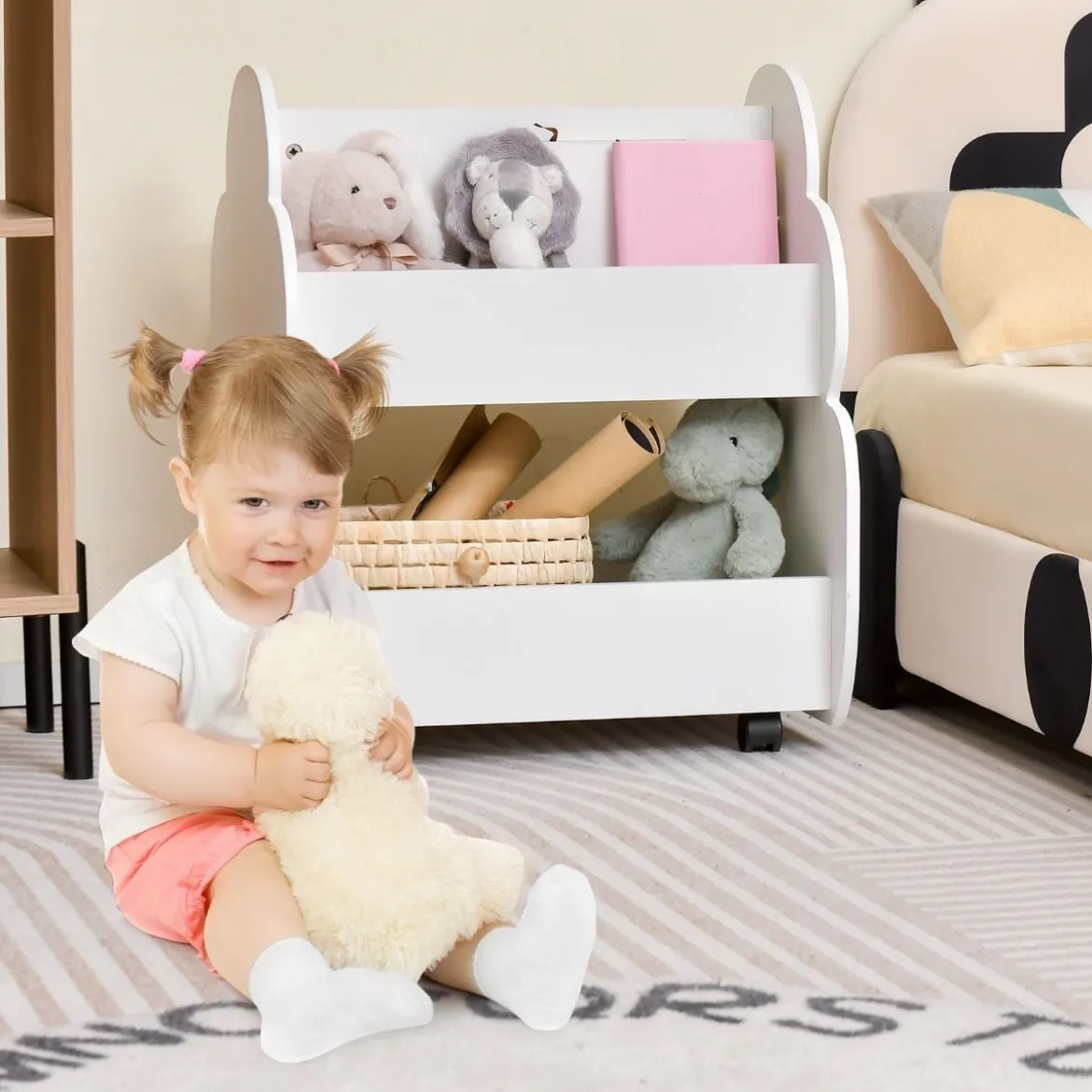 Kinder-Bücherregal auf Rollen Kinderregal mit Geräumigem Stauraum 52 x 47 x 63 cm Weiß