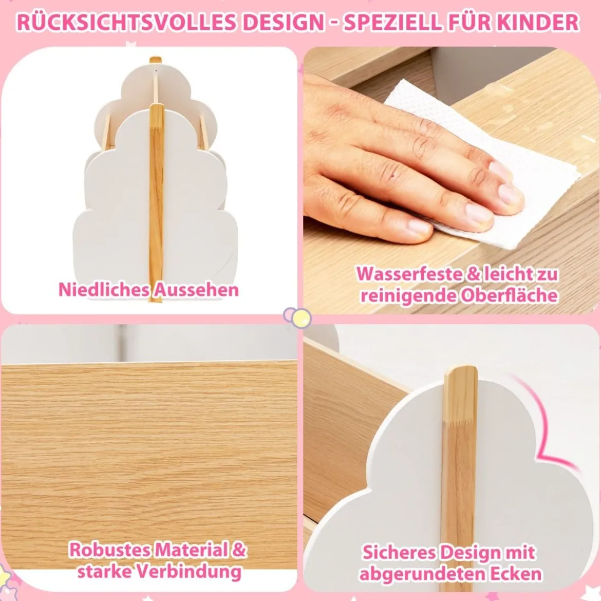 Kinder Bücherregal aus Holz mit Universalrädern 2 Ebenen Spielzeugregal auf Rollen