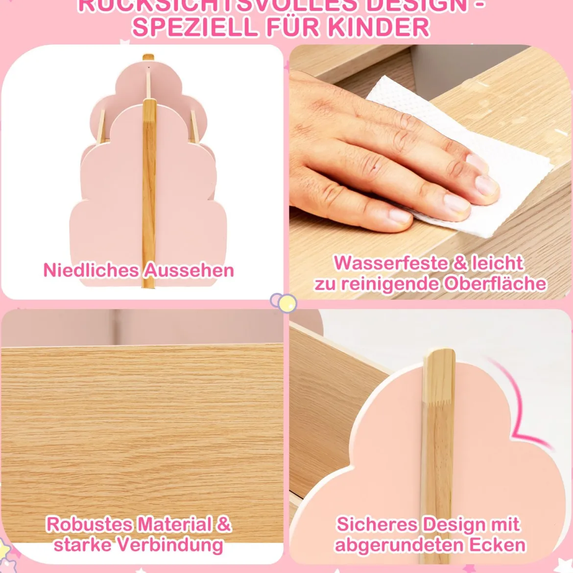 Kinder Bücherregal aus Holz mit Universalrädern 2 Ebenen Spielzeugregal auf Rollen
