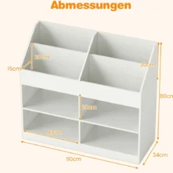 Kinder Bücherregal 80 cm Hohes Kinderregal mit 4 Regalen und 4 Offenen Fächern Natur/Weiß