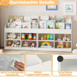 Kinder Bücherregal 80 cm Hohes Kinderregal mit 4 Regalen und 4 Offenen Fächern Natur/Weiß