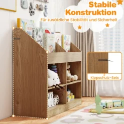 Kinder Bücherregal 80 cm Hohes Kinderregal mit 4 Regalen und 4 Offenen Fächern Natur/Weiß