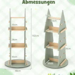 Kinderbücherregal 360° drehbar Kinder Bücherkarussell 4 Ebenen in Baumform Ø48 x 102 cm freistehendes Displayregal
