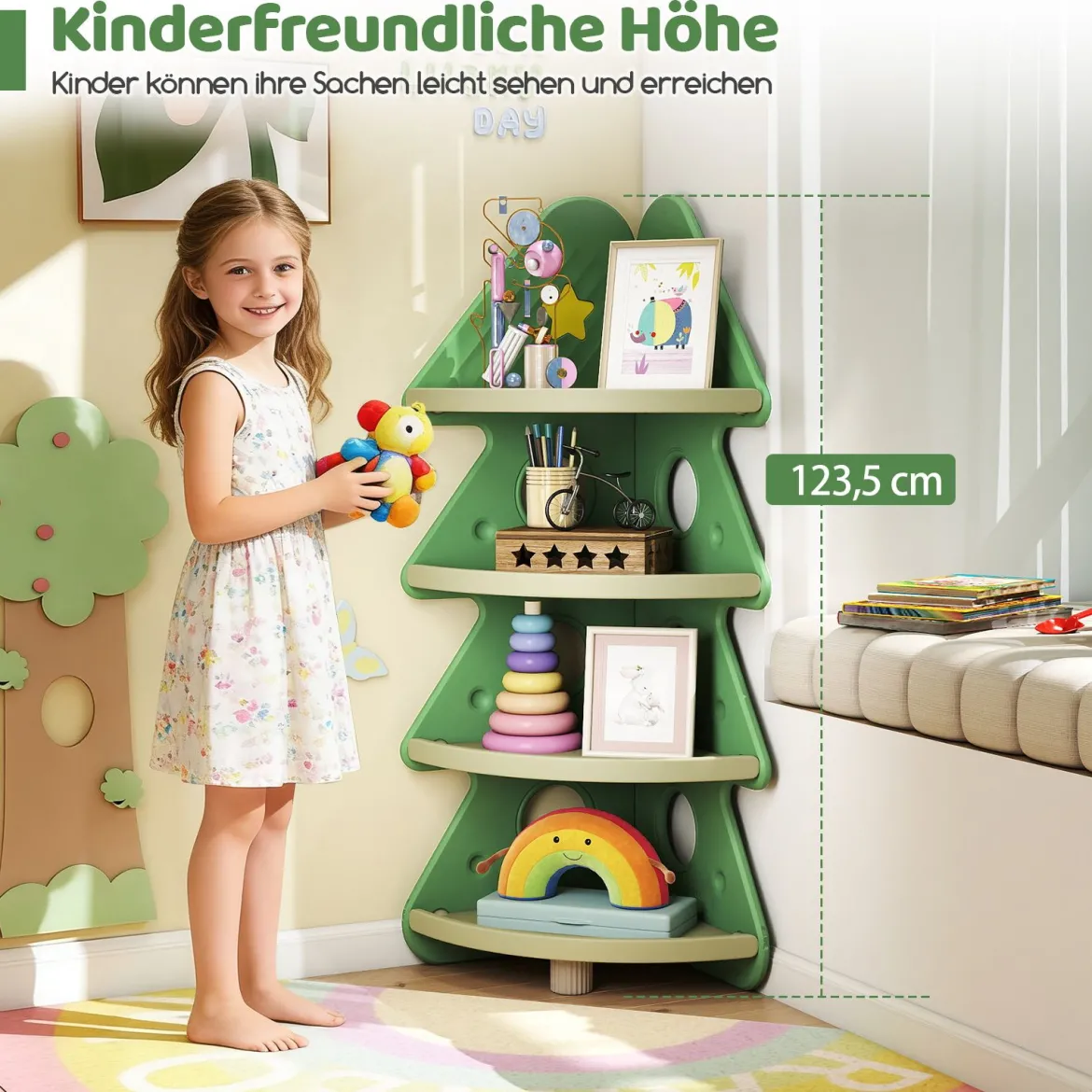 Kinder Bücherregal in Bauform mit Sternmuster 4-stöckiges Kinderregal Eckregal Spielzeugregal