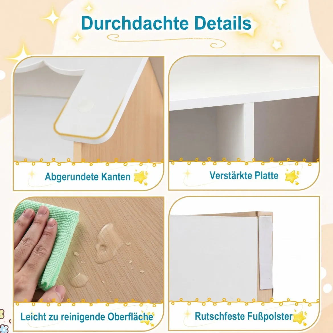 Kinderbücherregal in Hausform Holz Spielzeugregal mit 5 Offenen Fächern Kinderregal mit Kippschutz