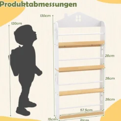 Kinderbücherregal in Hausform mit Anti-Fall-Schutz & Metallstangen Montessori Kinderregal