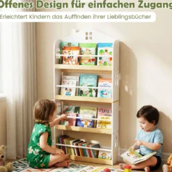Kinderbücherregal in Hausform mit Anti-Fall-Schutz & Metallstangen Montessori Kinderregal