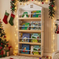 Kinderbücherregal in Hausform mit Anti-Fall-Schutz & Metallstangen Montessori Kinderregal