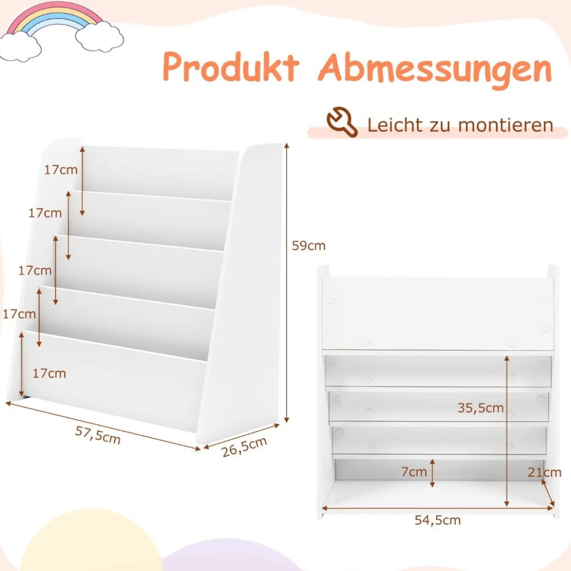 Kinder Bücherregalmit 4 Ablagefächern Kinderregal Zeitschriftenständer bücherständer