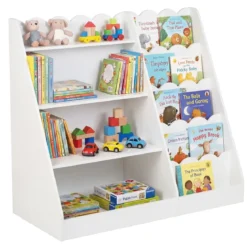 Kinder Bücherregal mit 4 Offenen Ablagen & Versteckem Ablagefach Holz Kinderregal Weiß