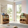 Kinder Bücherregal Spielzeugregal mit Rollbarer Schublade aus Holz mit 2 Offenen Fächern Natur