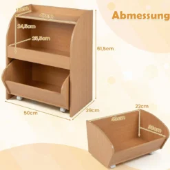 Kinder Bücherregal Spielzeugregal mit Rollbarer Schublade aus Holz mit 2 Offenen Fächern Natur