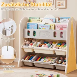 Kinder Bücherregal 4-stufiges Montessori-Spielzeugregal mit 6 Aufbewahrungsboxen