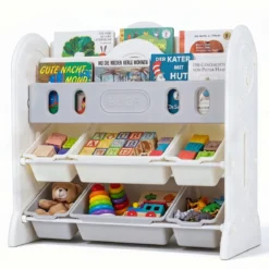 Kinder Bücherregal 4-stufiges Montessori-Spielzeugregal mit 6 Aufbewahrungsboxen