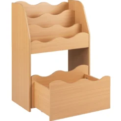 Kinder Bücherregal 3-stufiges Montessori Spielzeugregal aus Holz mit Rollbarer Schublade Natur