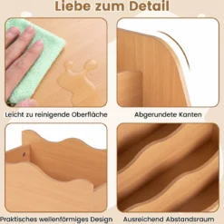 Kinder Bücherregal 3-stufiges Montessori Spielzeugregal aus Holz mit Rollbarer Schublade Natur