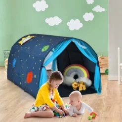Kinderbett Prinzessin Prinzess Kinderspielhaus Kinderzelt mit Fenster & Tasche & Vorhang Blau
