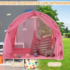 Kinderbett Prinzessin Prinzess Kinderspielhaus Kinderzelt mit Fenster & Tasche & Vorhang Rosa