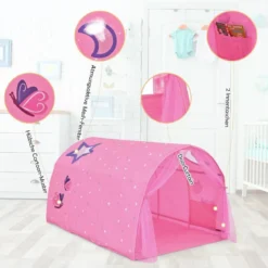 Kinderbett Prinzessin Prinzess Kinderspielhaus Kinderzelt mit Fenster & Tasche & Vorhang Rosa