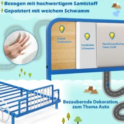 Kinderbettrahmen in Autoform mit Gepolstertem Kopfteil Bettgestell 202 x 98 x 68,5 cm Blau
