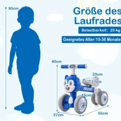 Kinder Blaue Katze Laufrad mit 4 Räder für 10-36 Monate Baby Erst Rutschrad Fahrrad Lauflernrad