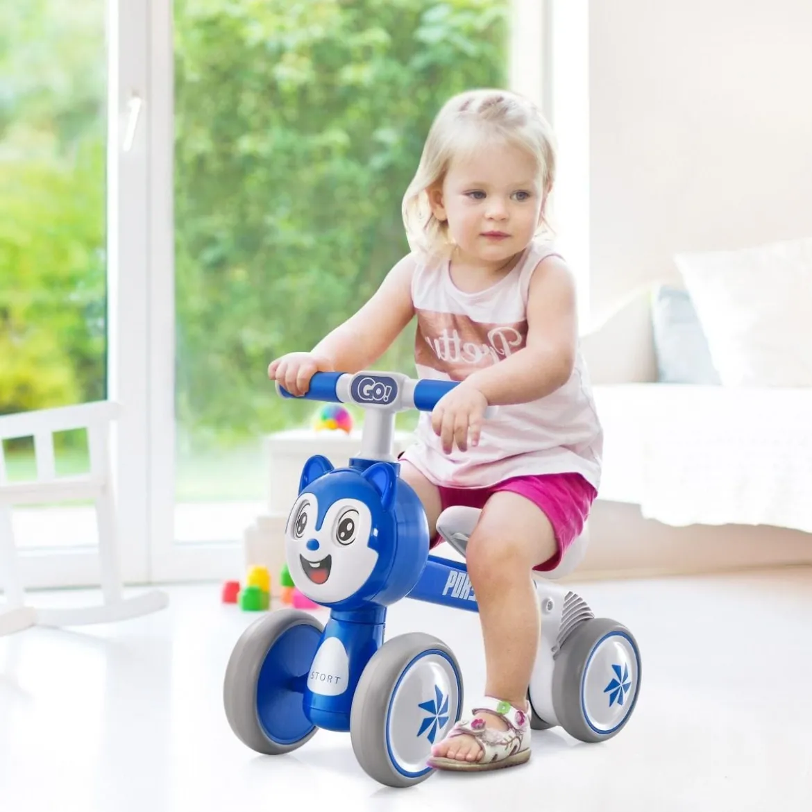 Kinder Blaue Katze Laufrad mit 4 Räder für 10-36 Monate Baby Erst Rutschrad Fahrrad Lauflernrad