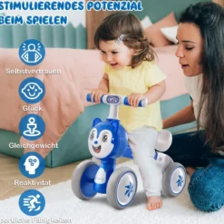 Kinder Blaue Katze Laufrad mit 4 Räder für 10-36 Monate Baby Erst Rutschrad Fahrrad Lauflernrad