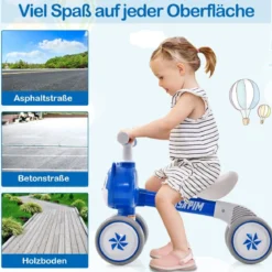 Kinder Blaue Katze Laufrad mit 4 Räder für 10-36 Monate Baby Erst Rutschrad Fahrrad Lauflernrad