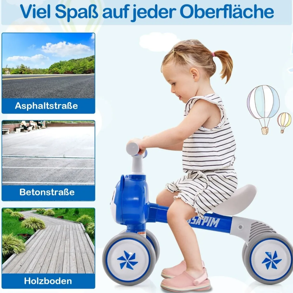 Kinder Blaue Katze Laufrad mit 4 Räder für 10-36 Monate Baby Erst Rutschrad Fahrrad Lauflernrad
