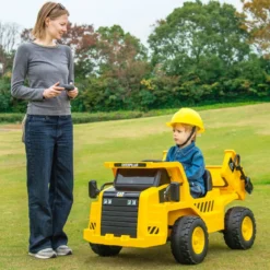 Kinder Caterpillar Elektroauto 12V Muldenkipper zum Draufsitzen mit Sandschaufel & Kippbett & Megafon
