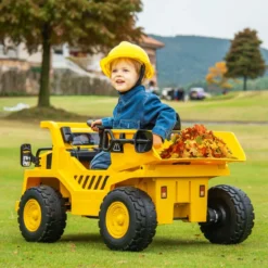Kinder Caterpillar Elektroauto 12V Muldenkipper zum Draufsitzen mit Sandschaufel & Kippbett & Megafon