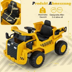 Kinder Caterpillar Elektroauto 12V Muldenkipper zum Draufsitzen mit Sandschaufel & Kippbett & Megafon