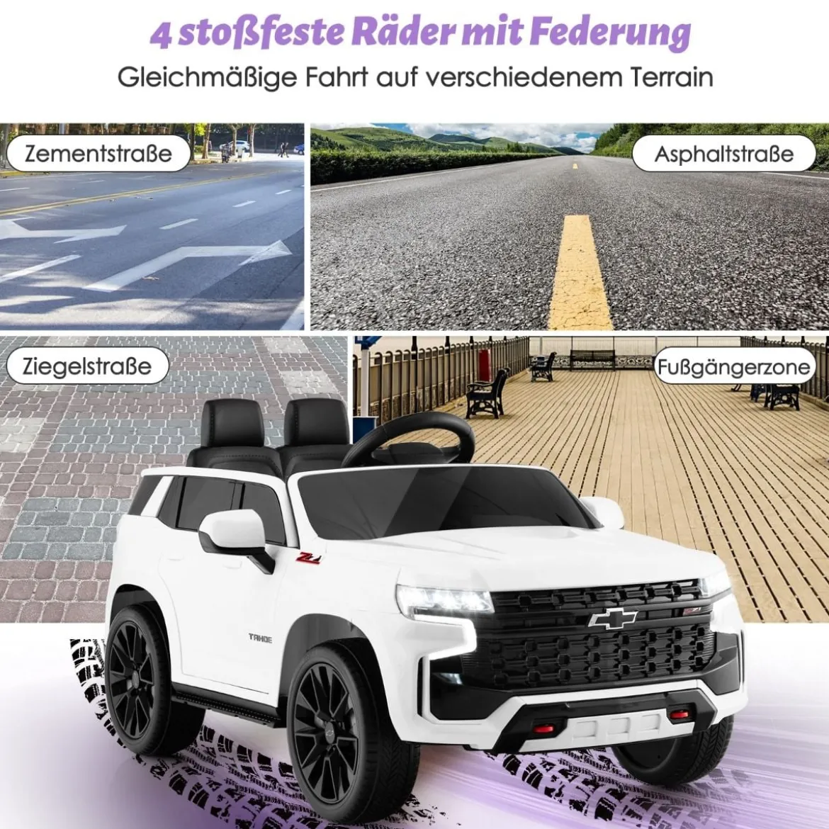 Kinder Chevrolet Elektroauto mit 2,4G Fernsteuerung & Federung & Lichtern & Musik Kinderauto