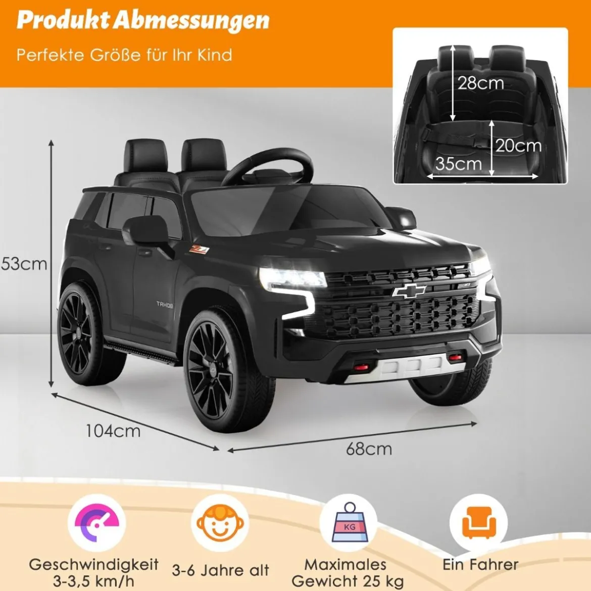 Kinder Chevrolet Elektroauto mit 2,4G Fernsteuerung & Federung & Lichtern & Musik Kinderauto