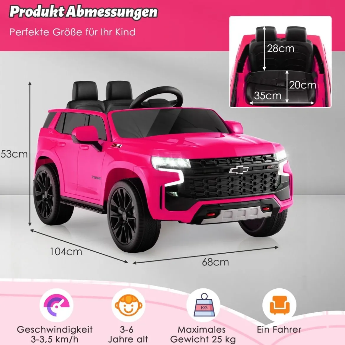 Kinder Chevrolet Elektroauto mit 2,4G Fernsteuerung & Federung & Lichtern & Musik Kinderauto