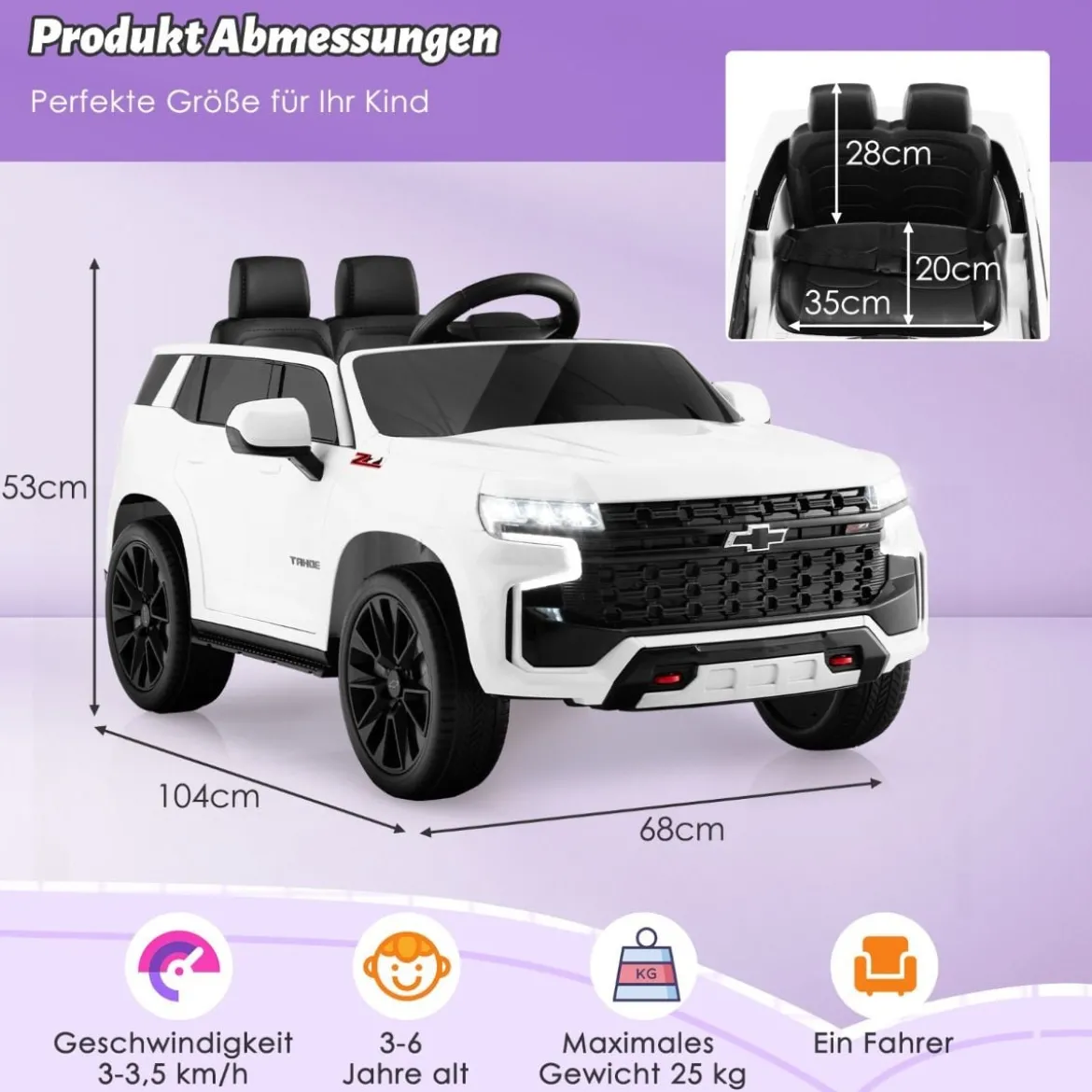 Kinder Chevrolet Elektroauto mit 2,4G Fernsteuerung & Federung & Lichtern & Musik Kinderauto