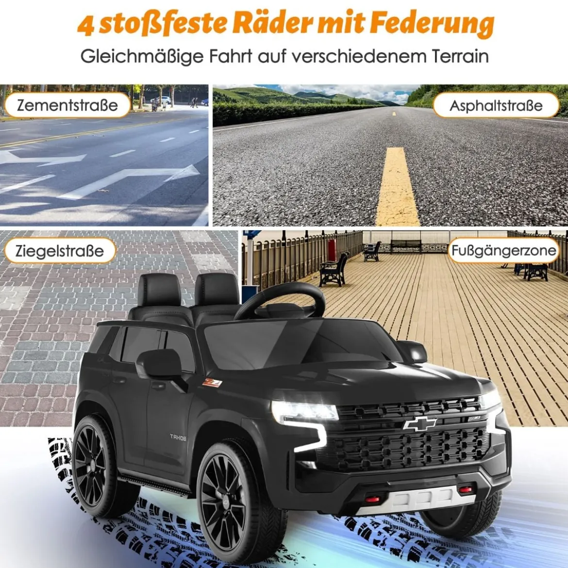 Kinder Chevrolet Elektroauto mit 2,4G Fernsteuerung & Federung & Lichtern & Musik Kinderauto