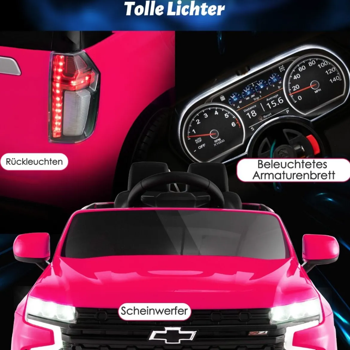 Kinder Chevrolet Elektroauto mit 2,4G Fernsteuerung & Federung & Lichtern & Musik Kinderauto