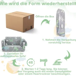 Kindercouch mit Decke 2-in-1-Klappsofa/Liege für Kleinkinder Regenbogen/Grau
