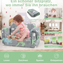 Kindercouch mit Decke 2-in-1-Klappsofa/Liege für Kleinkinder Regenbogen/Grau
