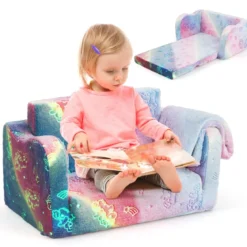 Kindercouch mit Decke 2-in-1-Klappsofa/Liege für Kleinkinder Regenbogen/Grau