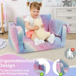 Kindercouch mit Decke 2-in-1-Klappsofa/Liege für Kleinkinder Regenbogen/Grau
