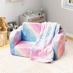 Kindercouch mit Decke 2-in-1-Klappsofa/Liege für Kleinkinder Regenbogen/Grau