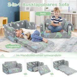 Kindercouch mit Decke 2-in-1-Klappsofa/Liege für Kleinkinder Regenbogen/Grau