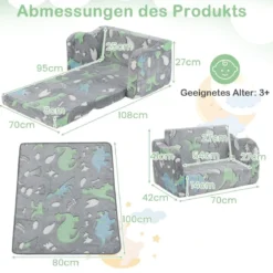 Kindercouch mit Decke 2-in-1-Klappsofa/Liege für Kleinkinder Regenbogen/Grau