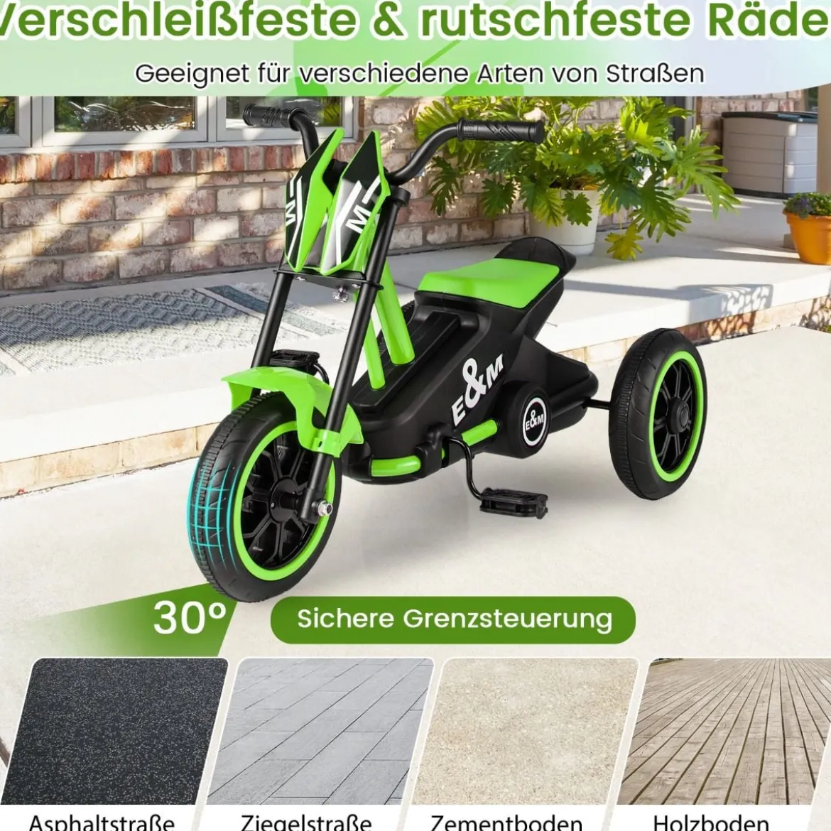 Kinder-Dreirad mit 3 Robusten Rädern & Fußpedalen Kinderfahrrad Kinderlaufrad Grün