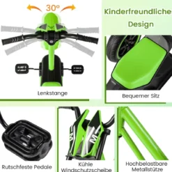 Kinder-Dreirad mit 3 Robusten Rädern & Fußpedalen Kinderfahrrad Kinderlaufrad Grün