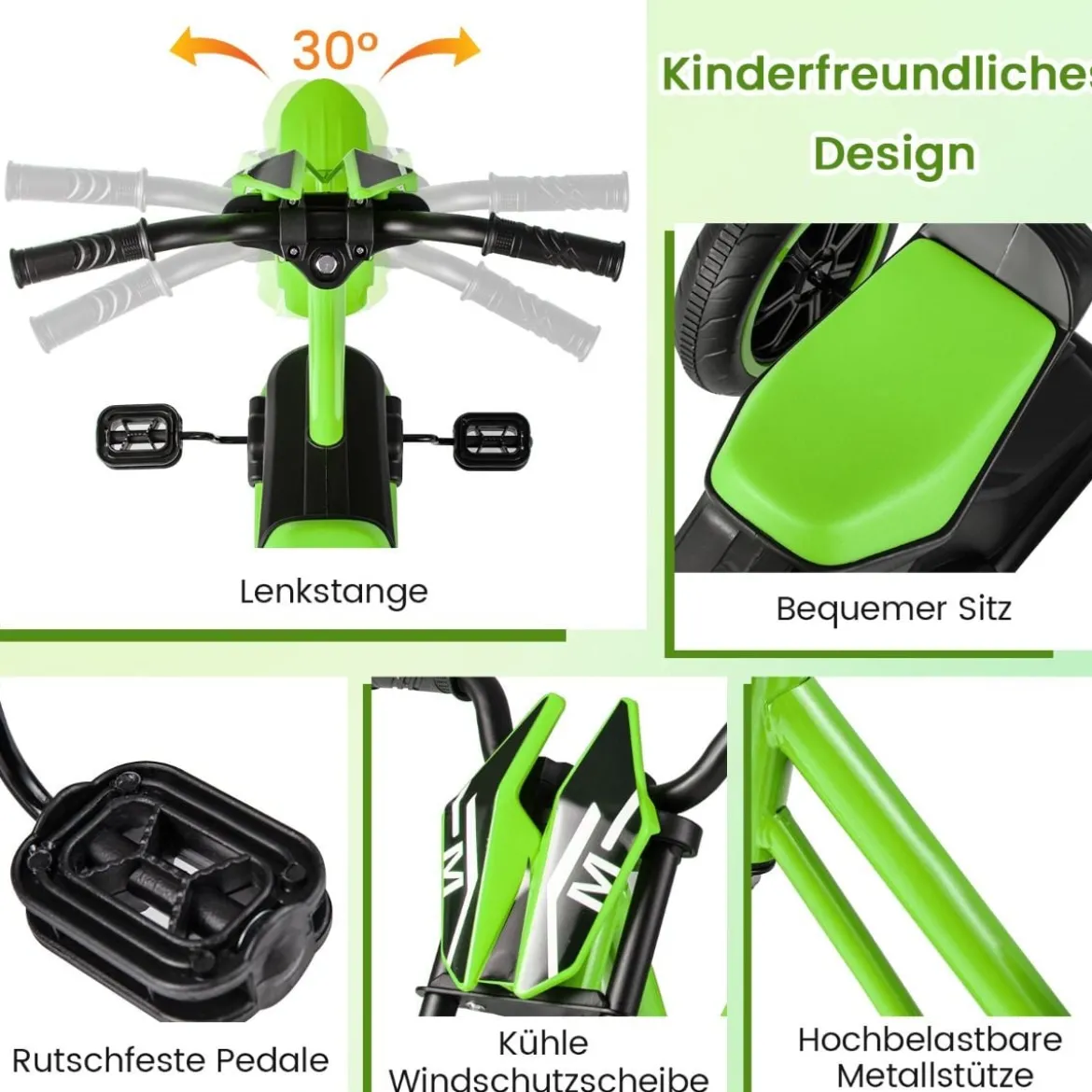 Kinder-Dreirad mit 3 Robusten Rädern & Fußpedalen Kinderfahrrad Kinderlaufrad Grün