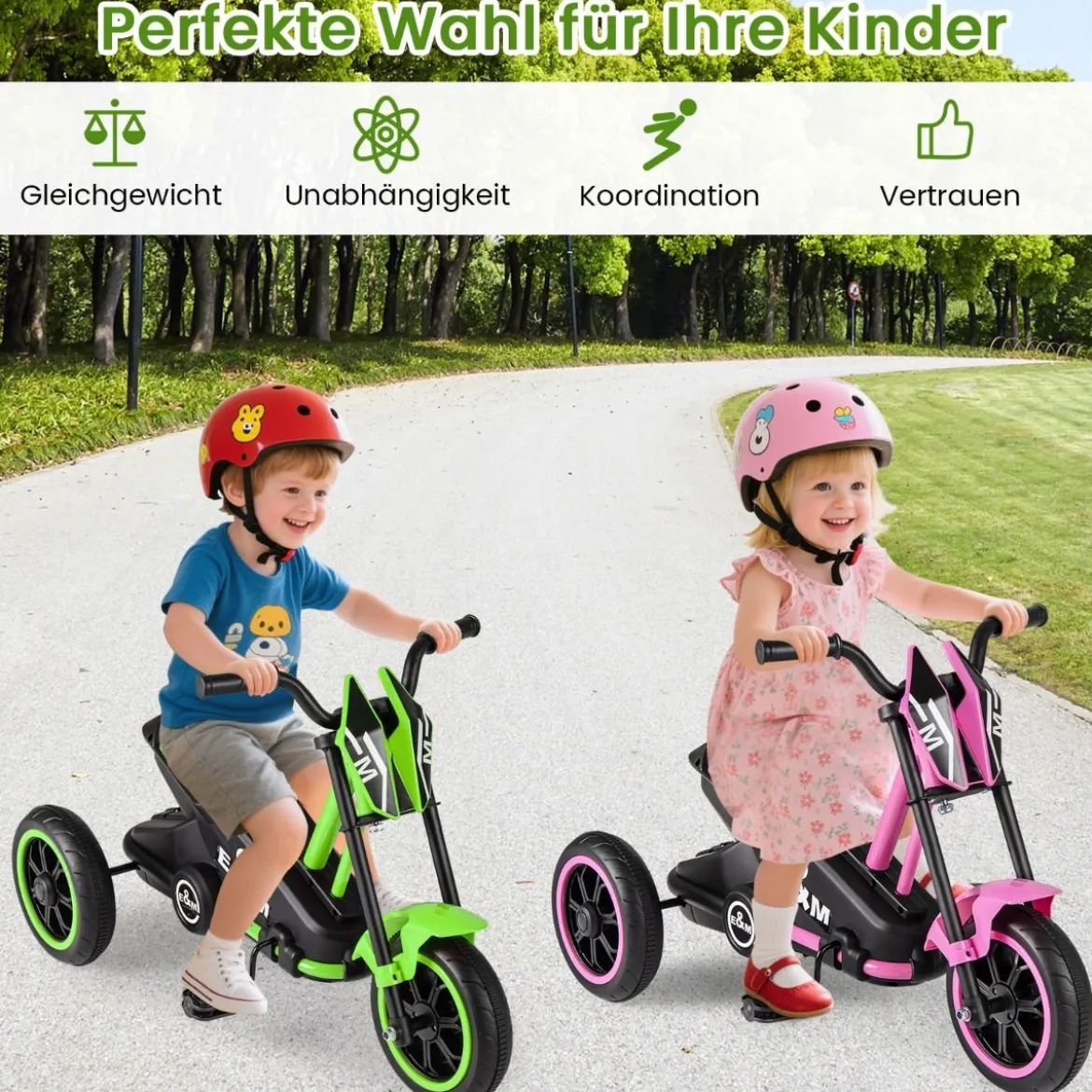 Kinder-Dreirad mit 3 Robusten Rädern & Fußpedalen Kinderfahrrad Kinderlaufrad Grün