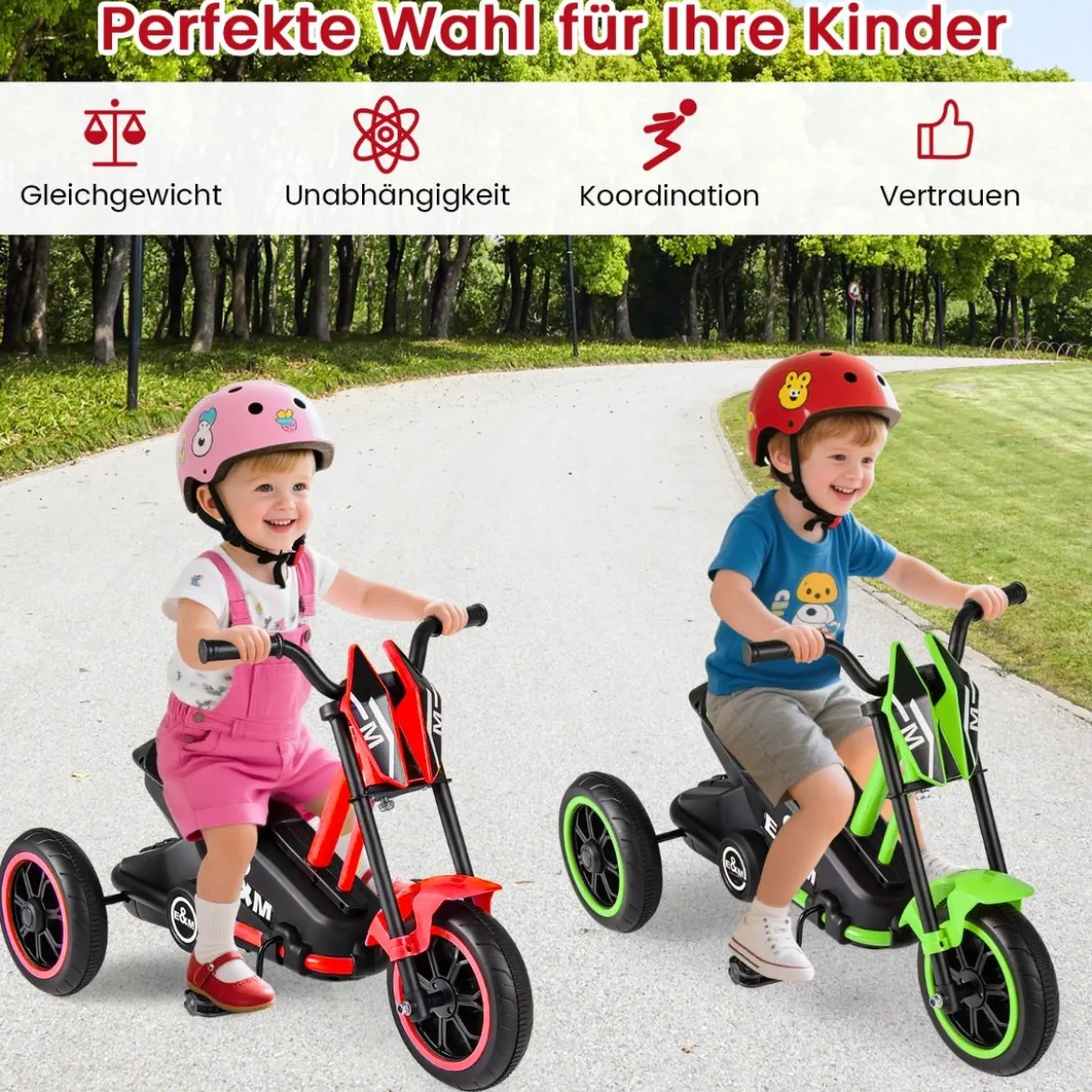 Kinder-Dreirad mit 3 Robusten Rädern & Fußpedalen Kinderfahrrad Kinderlaufrad Rot